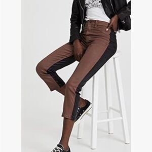 Seven for All Mankind Women's Two Tone HW Black and Brown Cropped Straight Jeans